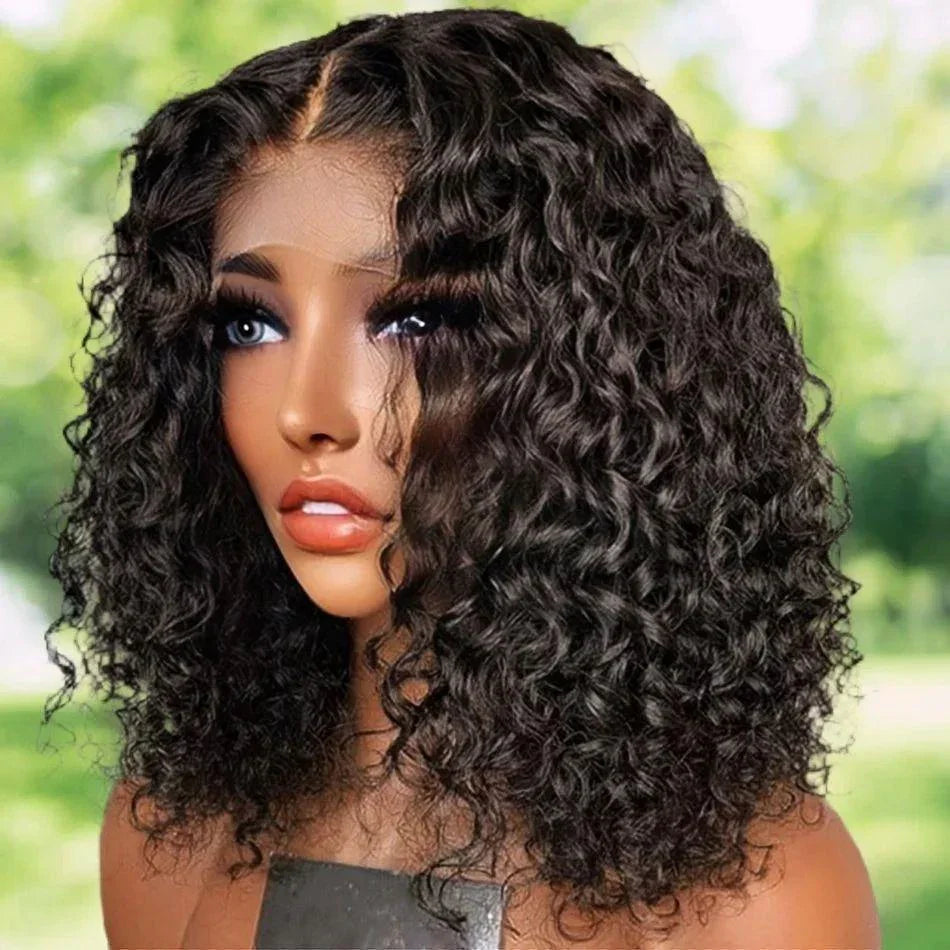 Deep curly human hair wig with natural-looking lace front, perfect for voluminous styling