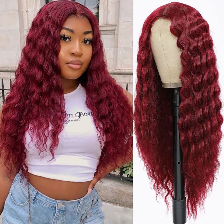 Burgundy Deep Wave Wig | 13x4 Lace Front | Natural Human Hair | Veradolls