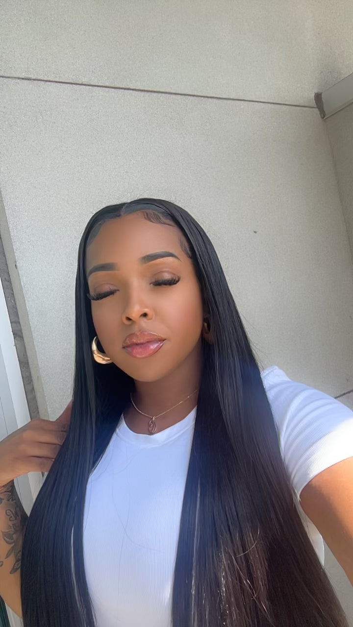 Silky Straight 15A Grade Transparent Full Frontal 13x4 Wig 180 Density Natural