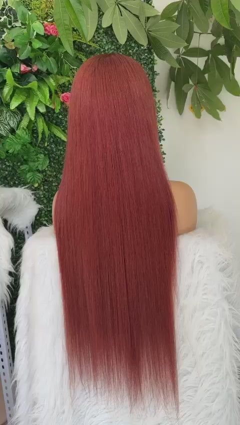 15A Grade 13x4 Dark Red Brown Straight Glueless HD Lace Front Wig 180% Density