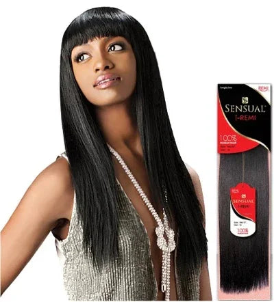 Sensual 100% human hair extensions with sleek black straight style, perfect for natural-looking volume and length.