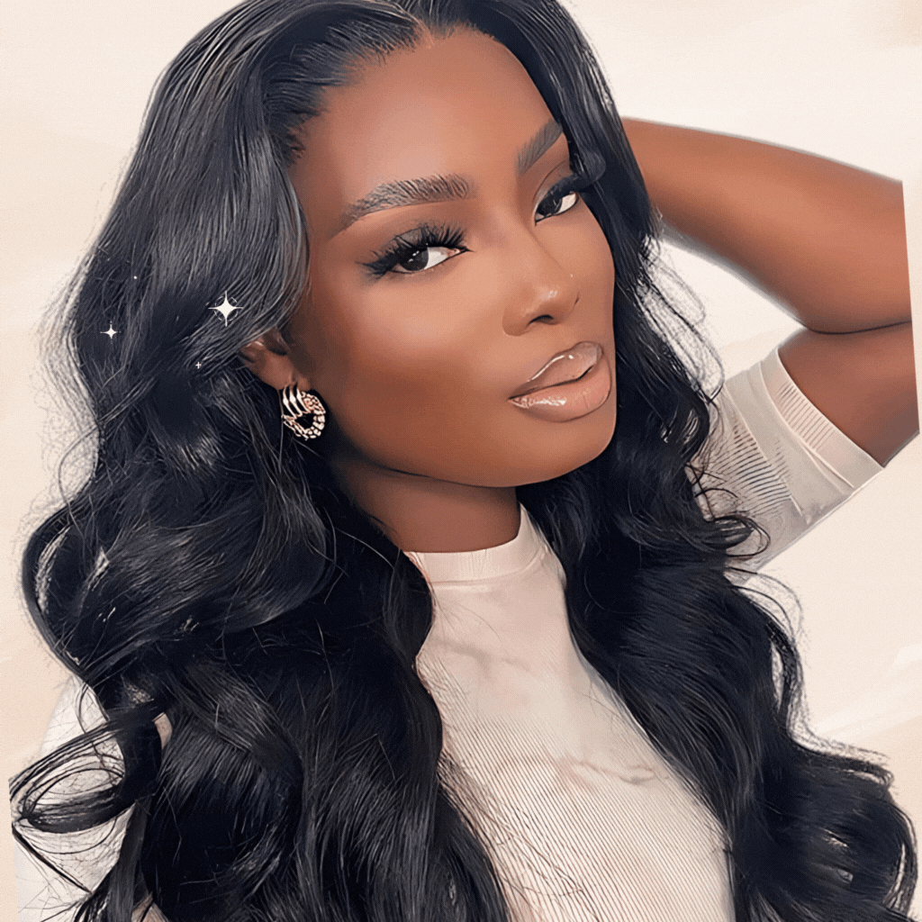 Black woman with a Veradolls human hair wig, displaying natural-looking texture and volume.