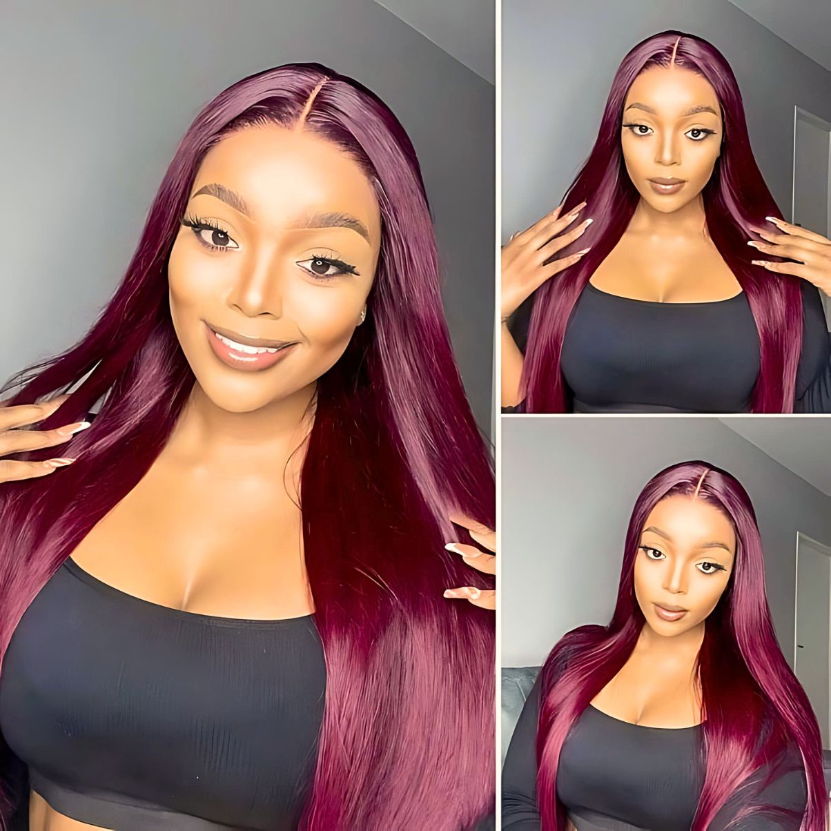 Vera Dolls 100% Human Hair 13x4 99j Burgundy Straight Glueless HD Lace Front Wig