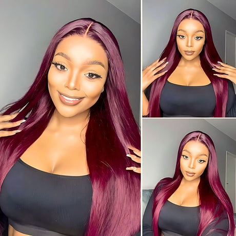 Vera Dolls 100% Human Hair 13x4 99j Burgundy Straight Glueless HD Lace Front Wig