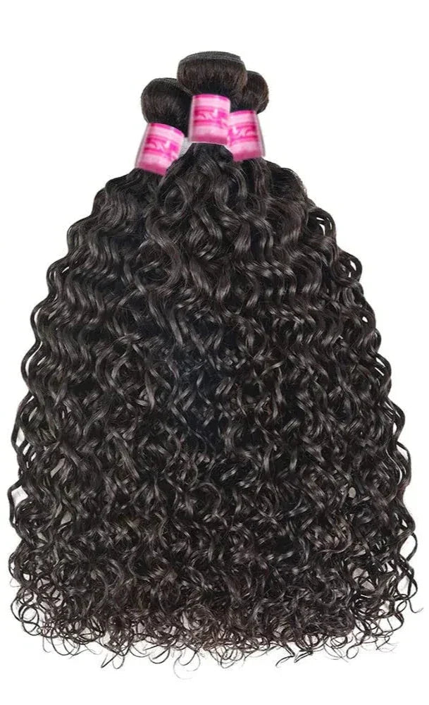 Deep curly human hair bundles with pink labels, ideal for natural styling and volume