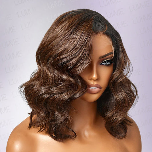 Ombre Brown Loose Wave Minimalist HD Lace Glueless C Part Short Wig 100% Human Hair
