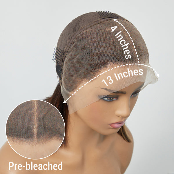 Blonde Highlight Bob With Bangs 13x4 Frontal Lace C Part Short Wig 100% Human Hair