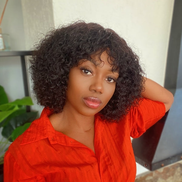 Exclusive Discount | Natural Short Curly Top Lace Fringe Wig With Hot Bangs | Upgraded 2.0