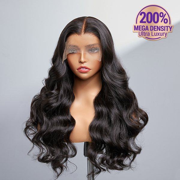 200% Mega Density | Natural Black Body Wave 5x5 Closure Lace Glueless Side Part Long Wig 100% Human Hair