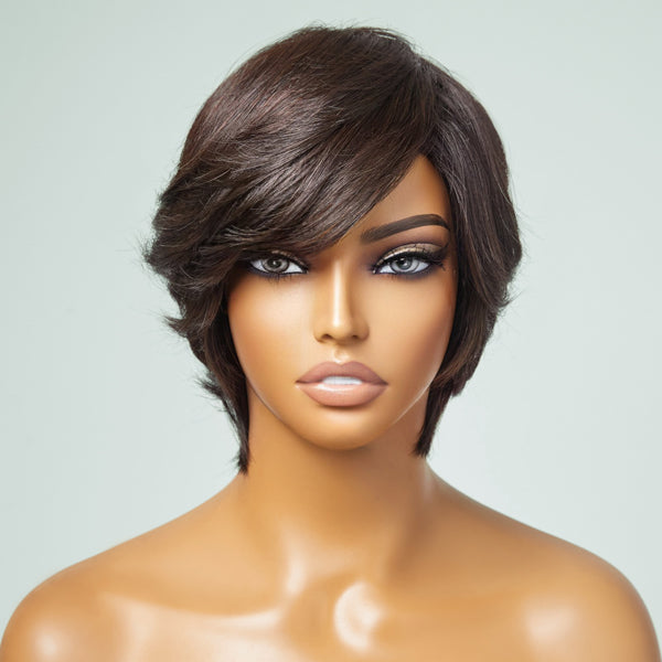 Clean & Neat Glueless Pixie Cut Wig With Bangs 100% Human Hair| Not Sold Separately