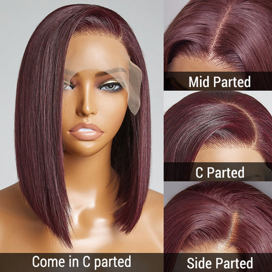 Reddish Purple Glueless Blunt Cut Bob 5x5 Closure Wig 100% Human Hair | Easy Install & Effortless