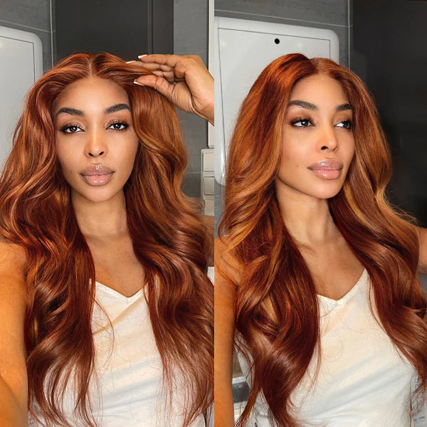 Limited Design | Aila Ginger Highlight 5x5 Closure HD Lace Glueless Mid Part Long Wig 100& Human Hair