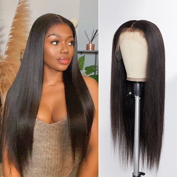 4C Edges | Natural Yaki Kinky Edges  Free Parting 13x4 Undetectable Lace Front Wig | Afro Inspired