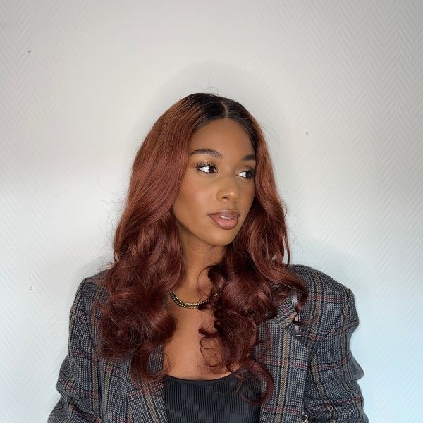 Loose Wave Reddish Brown Wig With Black Roots | 5x5 Lace