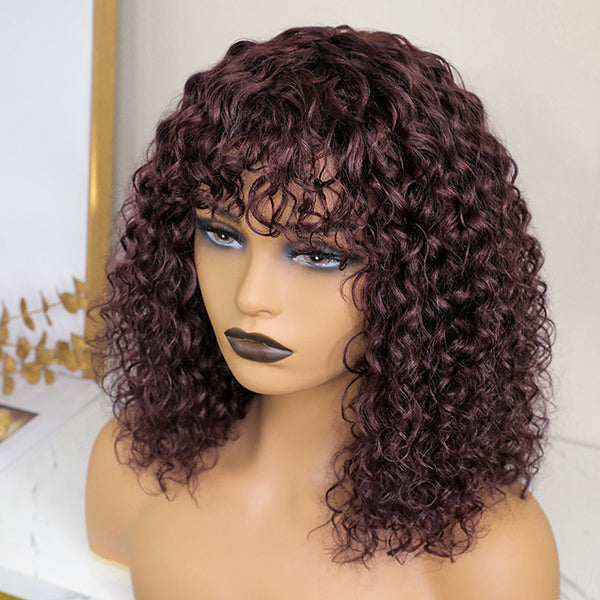 Flash Sale | Throw On & Go | Burgundy Color Water Wave Summer Wig With Bangs