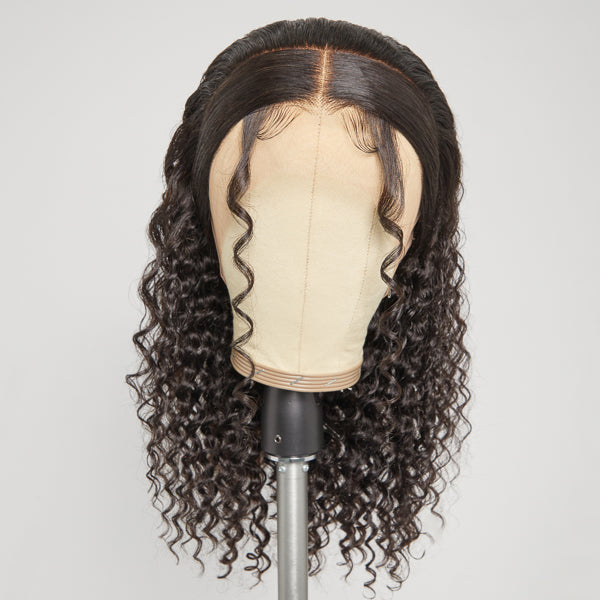 Limited Design | Zoe Unique Sleek-top Deep Wave 13x4 Frontal Lace Mid Part Long Wig 100% Human Hair
