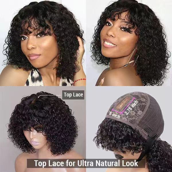 Short Curly Lace Wig With Bangs | Glueless
