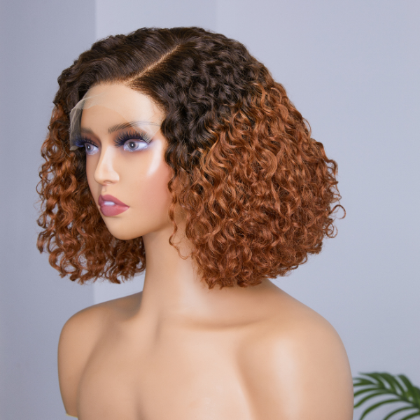 Exclusive Discount | Trendy Mix Brown Short Cut Curly Minimalist HD Lace Glueless Side Part Wig 100% Human Hair