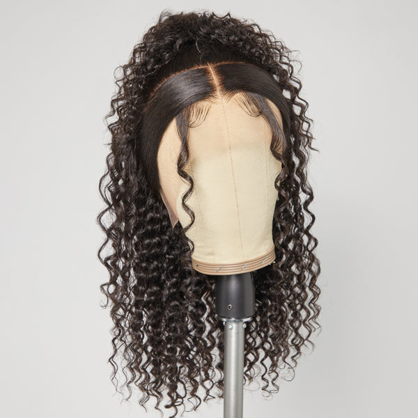 Limited Design | Zoe Unique Sleek-top Deep Wave 13x4 Frontal Lace Mid Part Long Wig 100% Human Hair