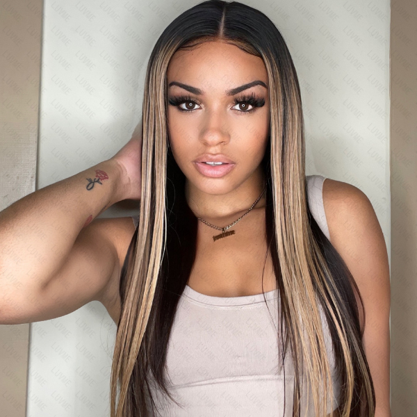 Blonde Highlights Straight Undetectable Transparent 13x4 Lace Frontal  Wig
