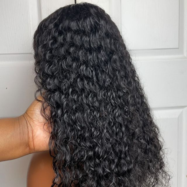 Breathable Deep Wave 4x4 Closure Lace Glueless Mid Part Long Wig 100% Human Hair