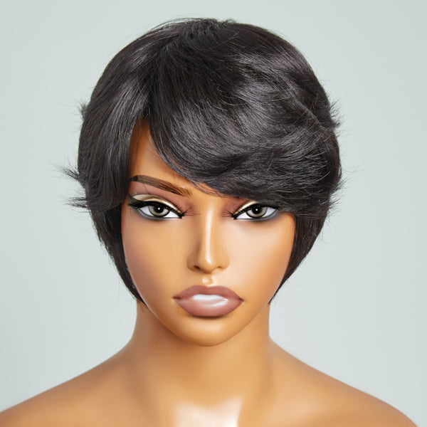 Clean & Neat Mature Boss Style Glueless Short Wig with Bangs 100% Human Hair | Not Sold Separately
