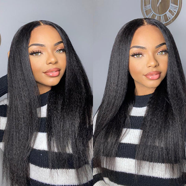 Natural Kinky Straight 13x4 Frontal Undetectable HD Lace Long Wig 100% Human Hair