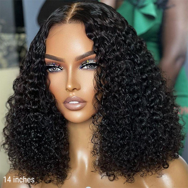 Mix Brown or Natural Black Kinky Curly 5x5 Closure HD Lace Glueless Mid Part Neck Length Wig 100% Human Hair