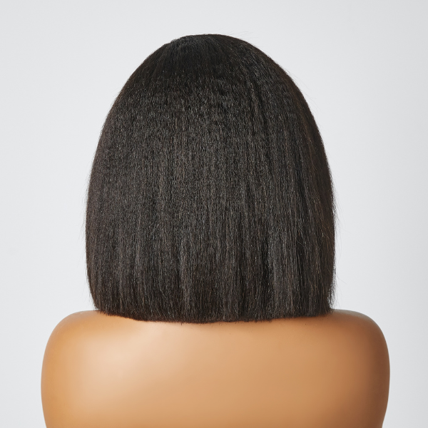 4C Edges | Ready-to-Wear Kinky Straight Bob Minimalist HD Lace Glueless Deep C Part Short Wig 100% Human Hair