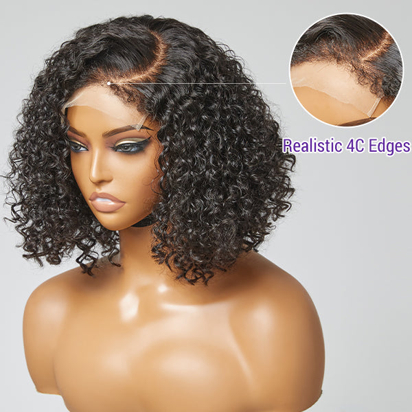4C Edges | Kinky Edges Deep Wave 5x5 Closure Lace Glueless C Part Short Wig 100% Human Hair