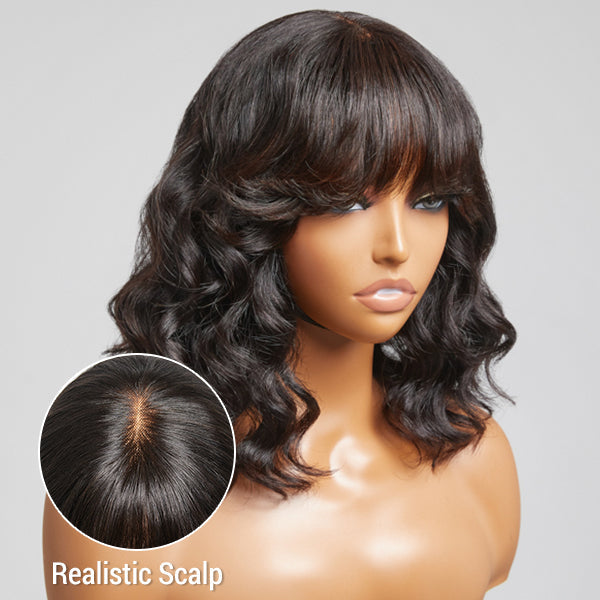 Flash Sale | Affordable Mature Short Loose Wave Minimalist Lace Wig with Bangs