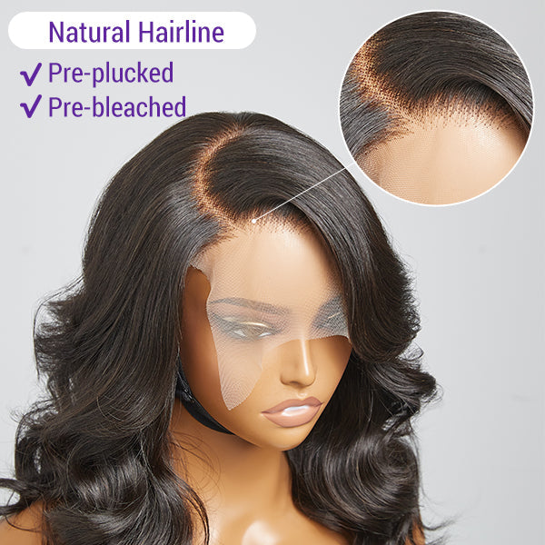 Limited Design | Layered Body Wave With Bangs 5x5 Closure Lace Glueless C Part Long Wig 100% Human Hair