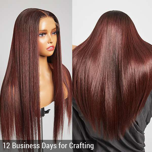 Liz Exclusive Reddish Brown Ultra Silky Straight 5x5 Closure HD Lace Glueless Mid Part Long Wig 100% Human Hair