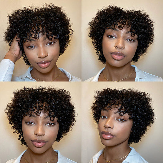 Throw On & Go | Ultra Natural Lightweight Bouncy Wig With Bangs 100% Human Hair