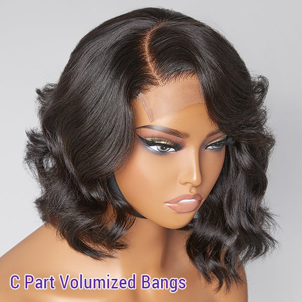 Limited Design | Asymmetric Mature Loose Wave 4x4 Closure Lace C Part Short Wigs 100% Human Hair