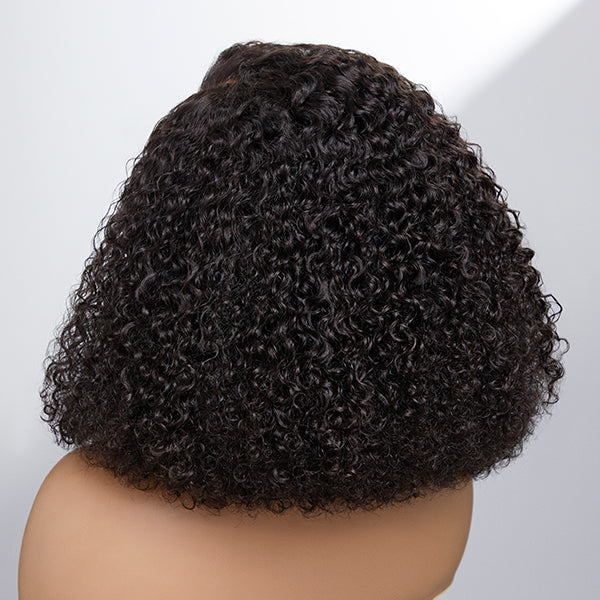 Full Kinky Curly 5x5 Closure HD Lace Glueless Side Part Neck Length Wig 100% Human Hair