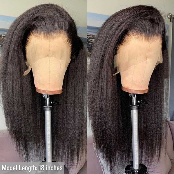 Natural Kinky Straight 13x4 Frontal Undetectable HD Lace Long Wig 100% Human Hair
