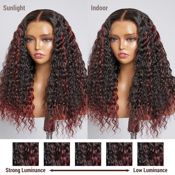 Limited Design | Burgundy Tails Highlight Deep Wave 13x4 Frontal HD Lace Long Wig 100% human hair