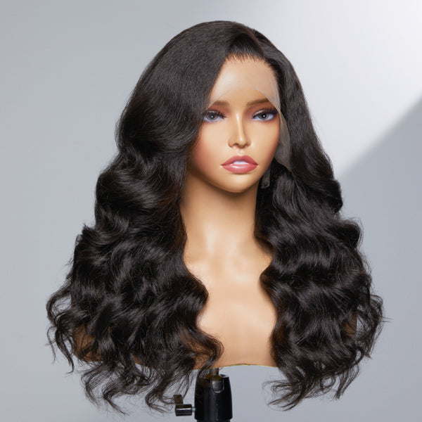 Realistic Kinky Body Wave 13x4 Frontal Lace Side Part Long Wig 100% Human Hair