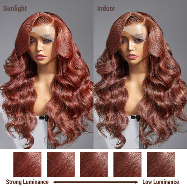 Limited Design | Reddish Brown Loose Body Wave 13x4 Frontal Lace C Part Long Wig 100% Human Hair