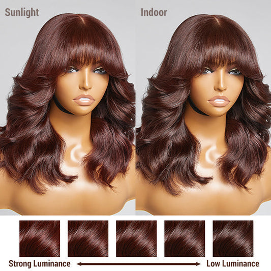 Limited Design | Layered Chocolate Brown Loose Body Wave With Bangs 4x4 Closure Lace Short Wig 100% Human Hair