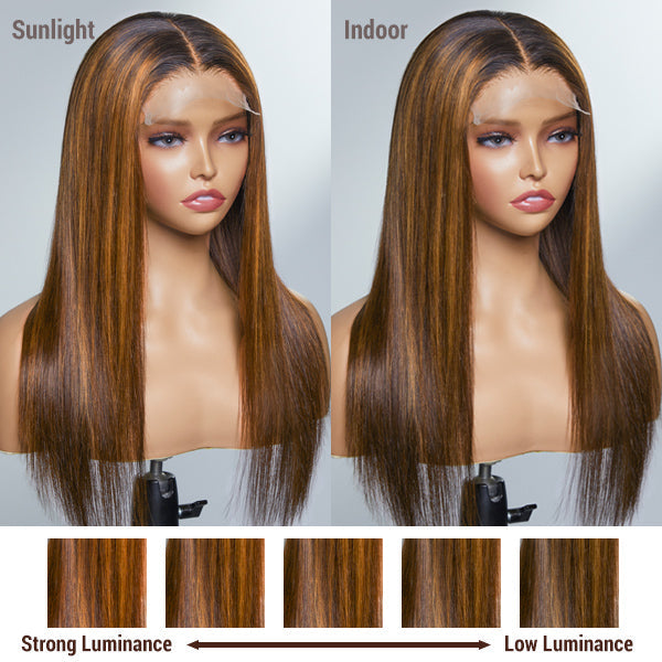 Limited Design | Brown Blonde Mix Silky Straight 5x5 Closure HD Lace Glueless Long Wig 100% Human Hair