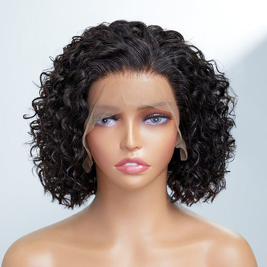 Slicked-Back Short Cut Curly Compact 13X4 Frontal Lace Wig 100% Human Hair