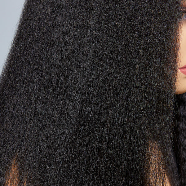 Glueless & Protective Kinky Straight V Part Long Wig 100% Human Hair