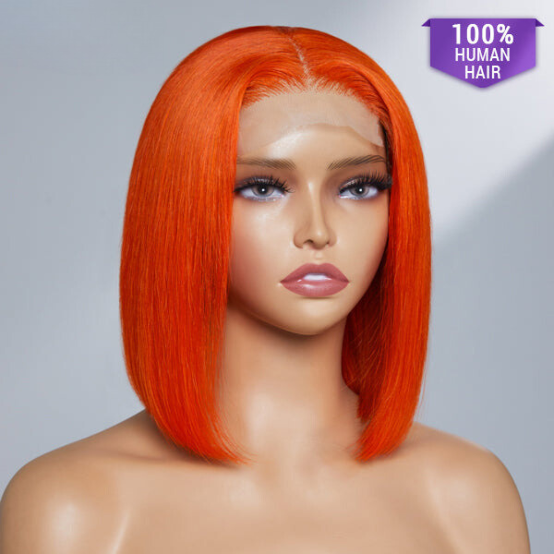 Fiery Orange Glueless 4x4 Closure Bob Wig 100% Human Hair | Halloween Limited