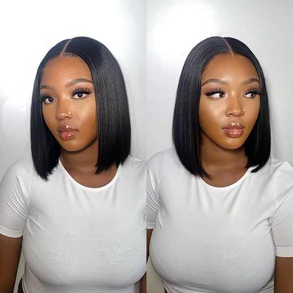 Pre-bleached Glueless Middle Part Minimalist Lace Bob Wig 100% Human Hair | Easy & Daily