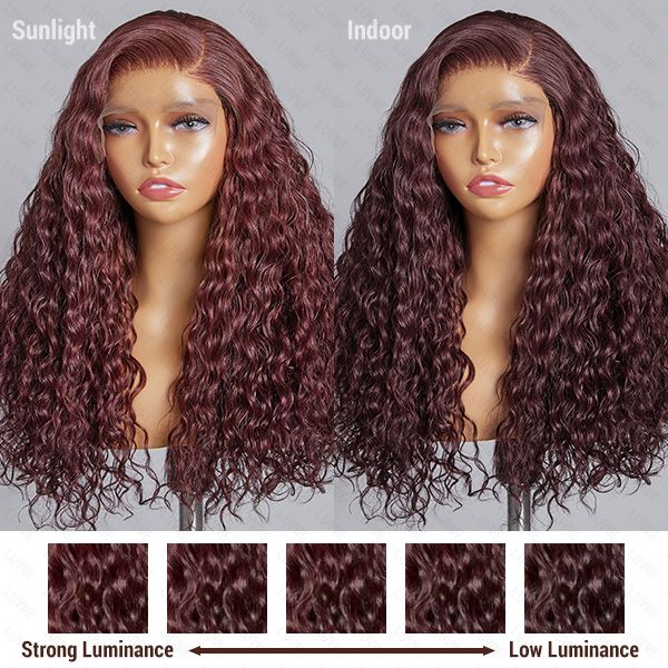 200% Mega Density | Dark Purple Water Wave 5x5 Closure HD Lace Glueless Side Part Long Wig 100% Human Hair