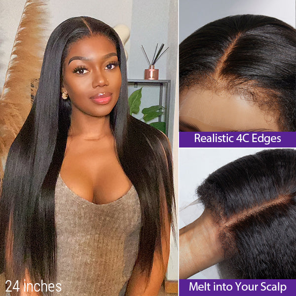 4C Edges | Natural Yaki Kinky Edges  Free Parting 13x4 Undetectable Lace Front Wig | Afro Inspired
