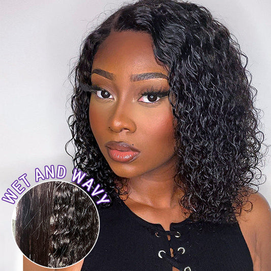Wet And Wavy | Water Wave 4x4 Closure Lace Glueless Side Part Short Wig 100% Human Hair
