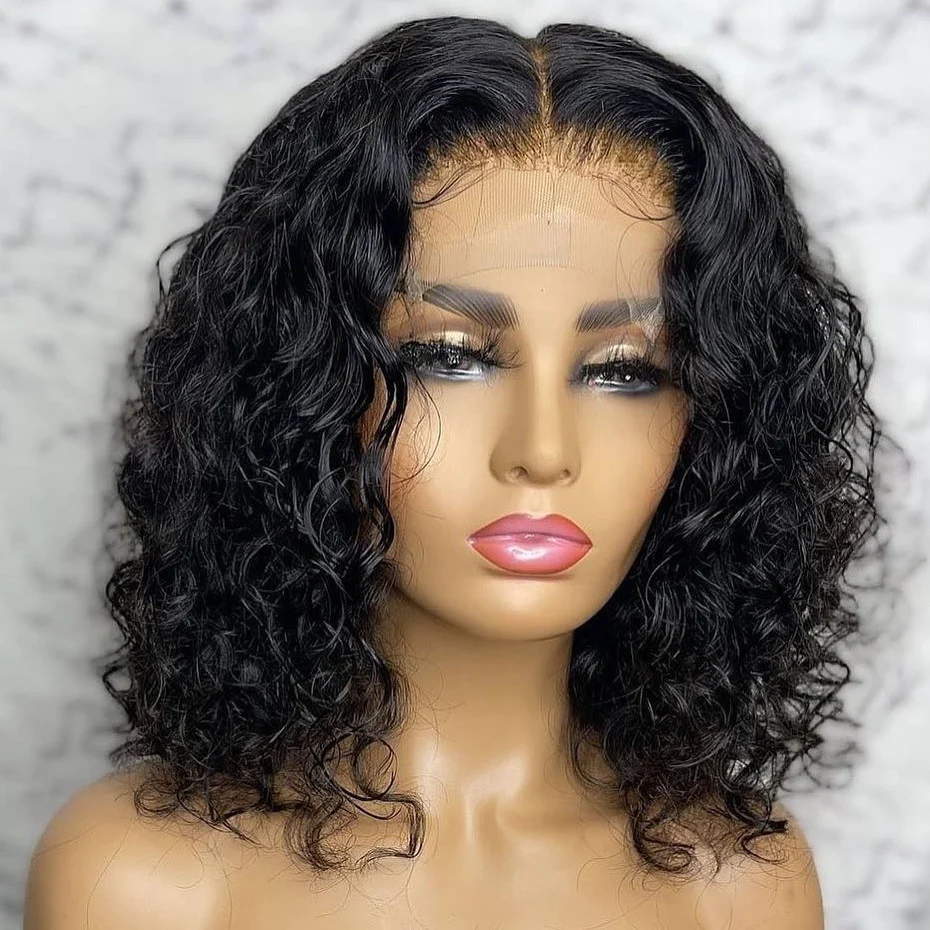 Vacation Vibes Water Wave 4x4 Closure Lace Glueless Mid Part Short Wig 100% Human Hair